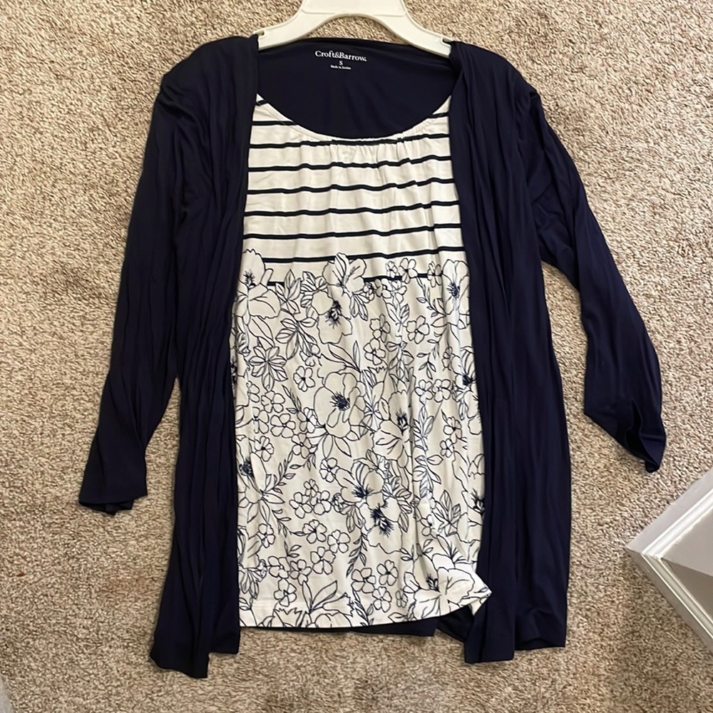 Croft & Borrow Navy & White Top
